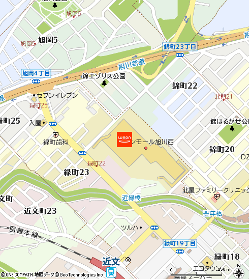 イオン旭川西店付近の地図